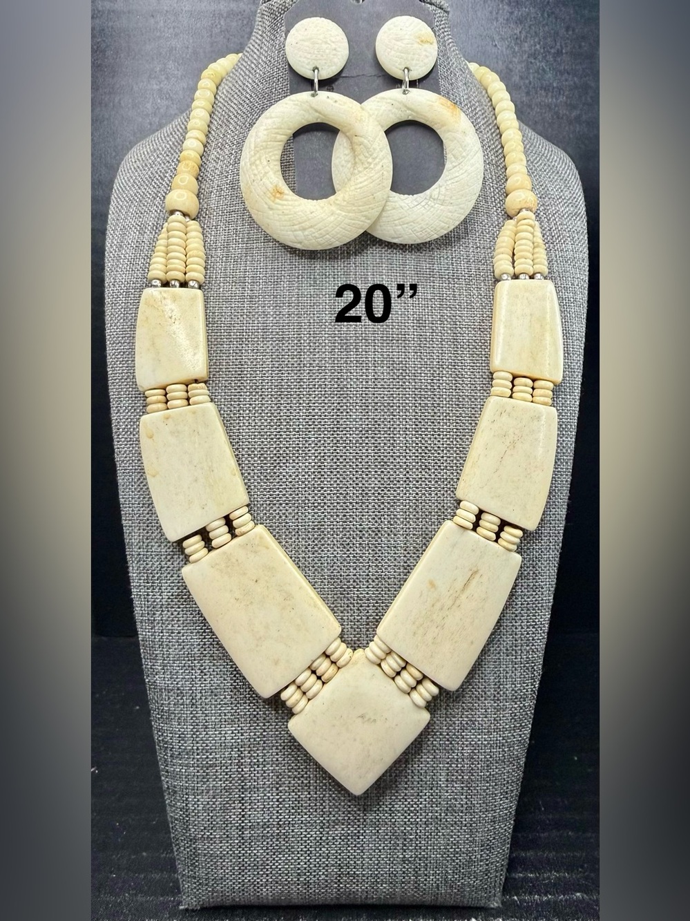 Neutral Cream Statement Necklace and Hoop Earrings - Women Jewelry